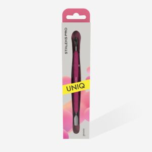 Manicure pusher Gummy with silicone handle UNIQ 10 TYPE 4.2 (rounded narrow pusher and bent blade)